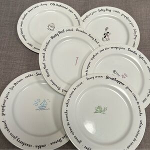 POTTERY BARN Bar Lingo  6-pcs Appetizer Plates Cocktails Drink Recipe #1115251A